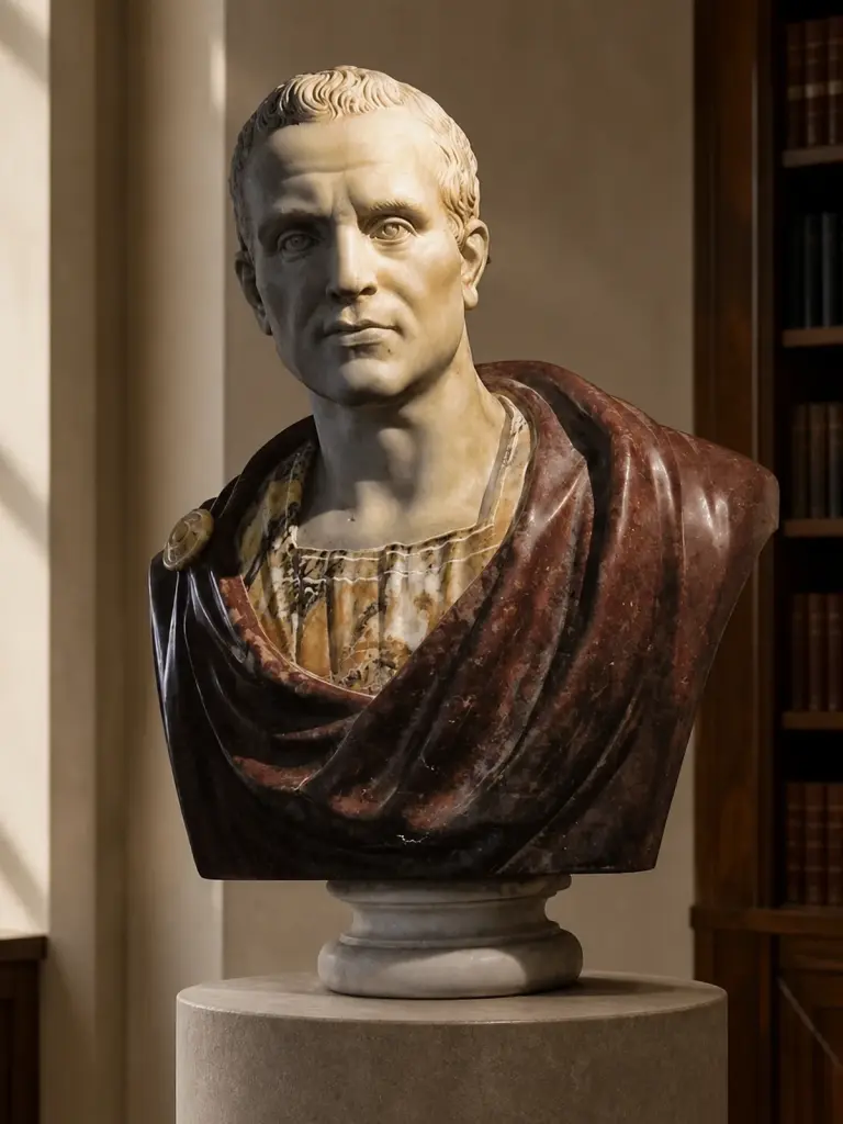 Il busto di Petronio combina marmo bianco, giallo Siena, broccatello e rosso antico