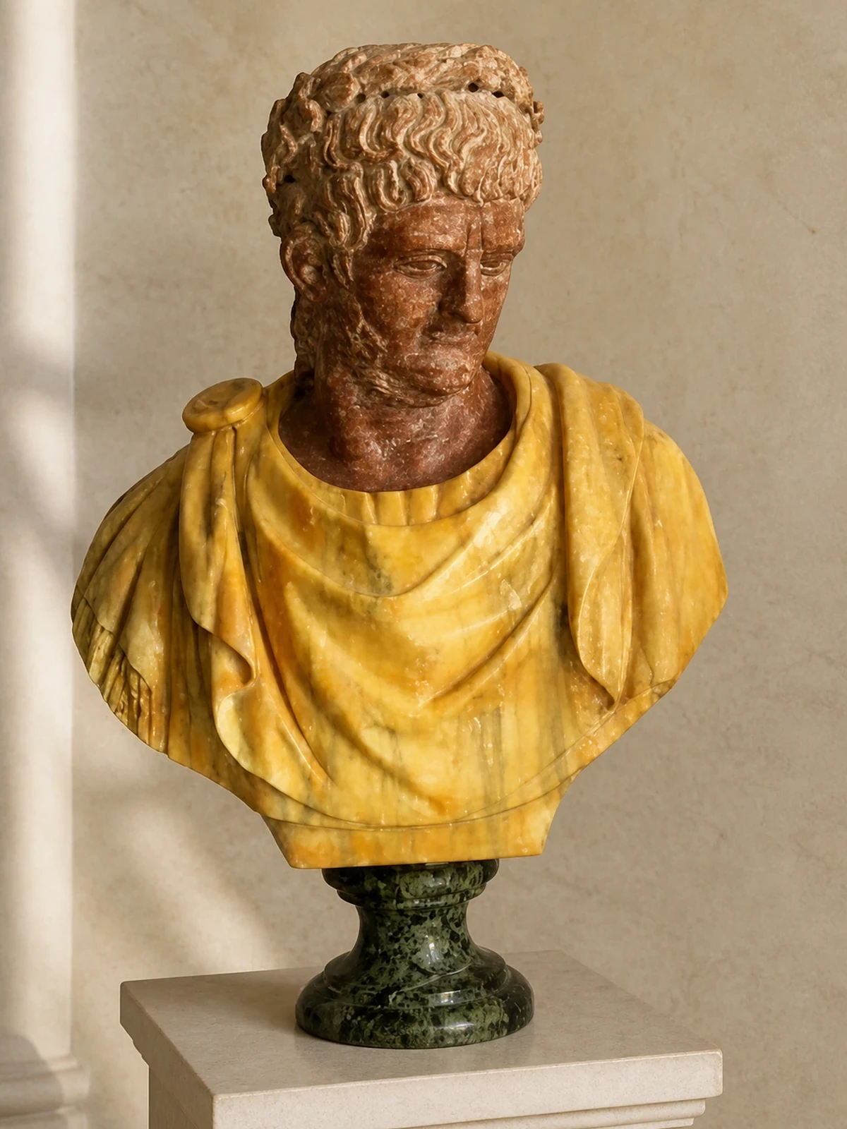 Il ritratto dell'imperatore Nerone è costruito con marmi di differenti colori