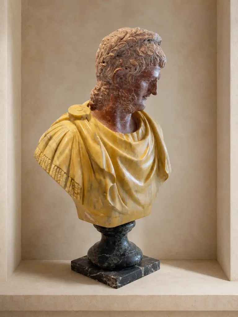 Ritratto di Nerone con testa in rosso porfido e busto in Giallo Siena