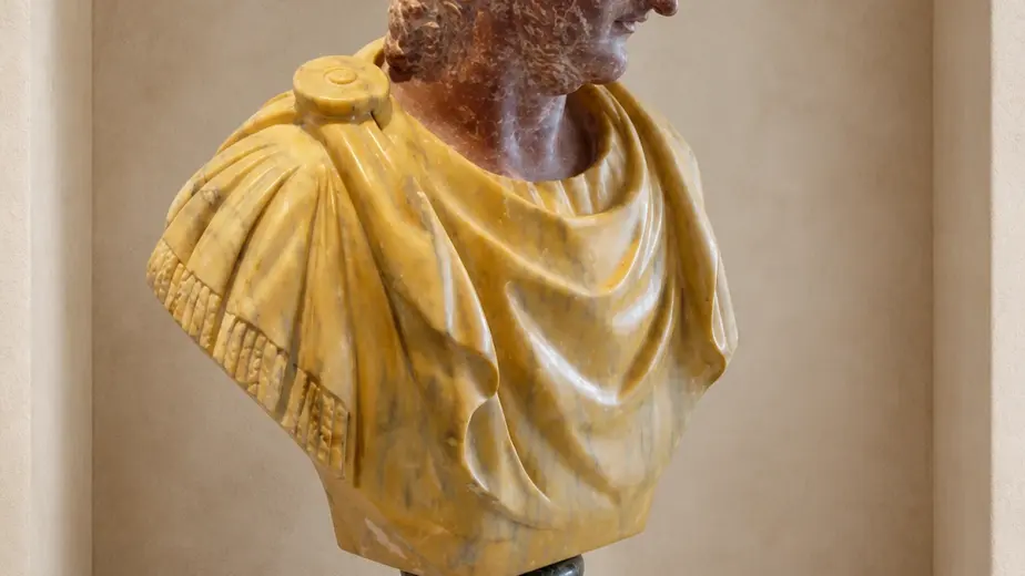 Ritratto di Nerone con testa in rosso porfido e busto in Giallo Siena