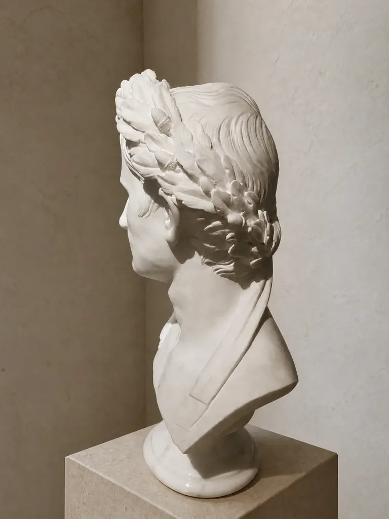 Ritratto scultoreo di Cesare Augusto con corona, capelli lavorati e busto dal taglio classico
