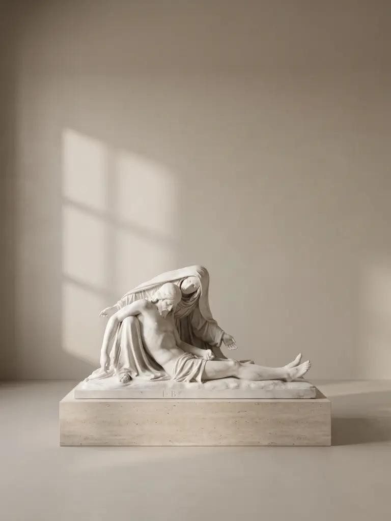 Figura femminile inginocchiata in preghiera in marmo, con figura inginocchiata con mani giunte e veste lunga