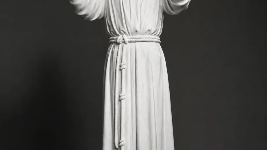San Francesco d’Assisi in saio scolpito in marmo bianco di Carrara