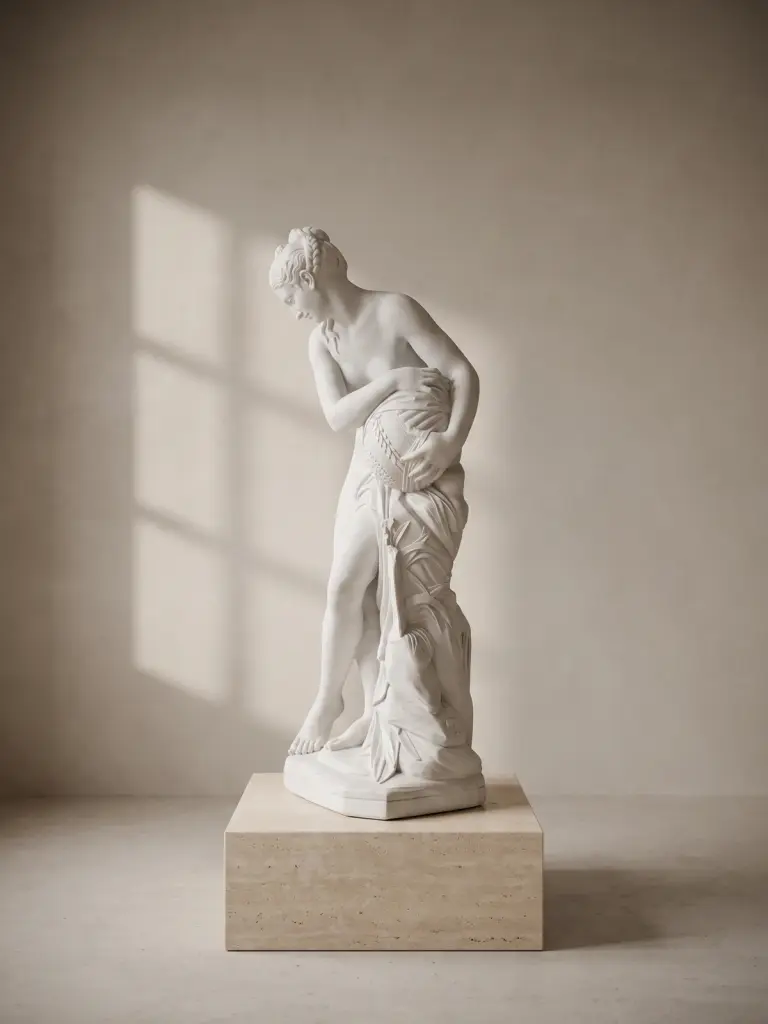Venere con vaso di pandora in marmo, con figura femminile china sopra un grande vaso decorativo