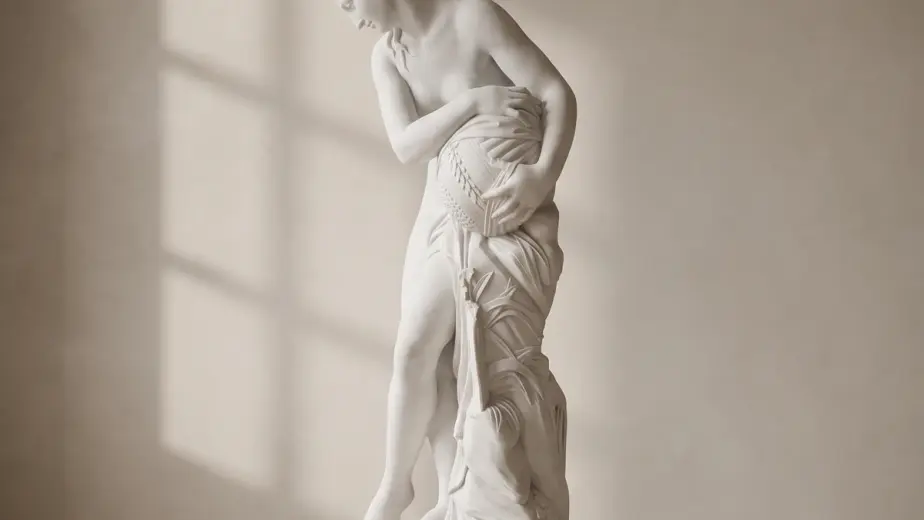 Venere con vaso di pandora in marmo, con figura femminile china sopra un grande vaso decorativo