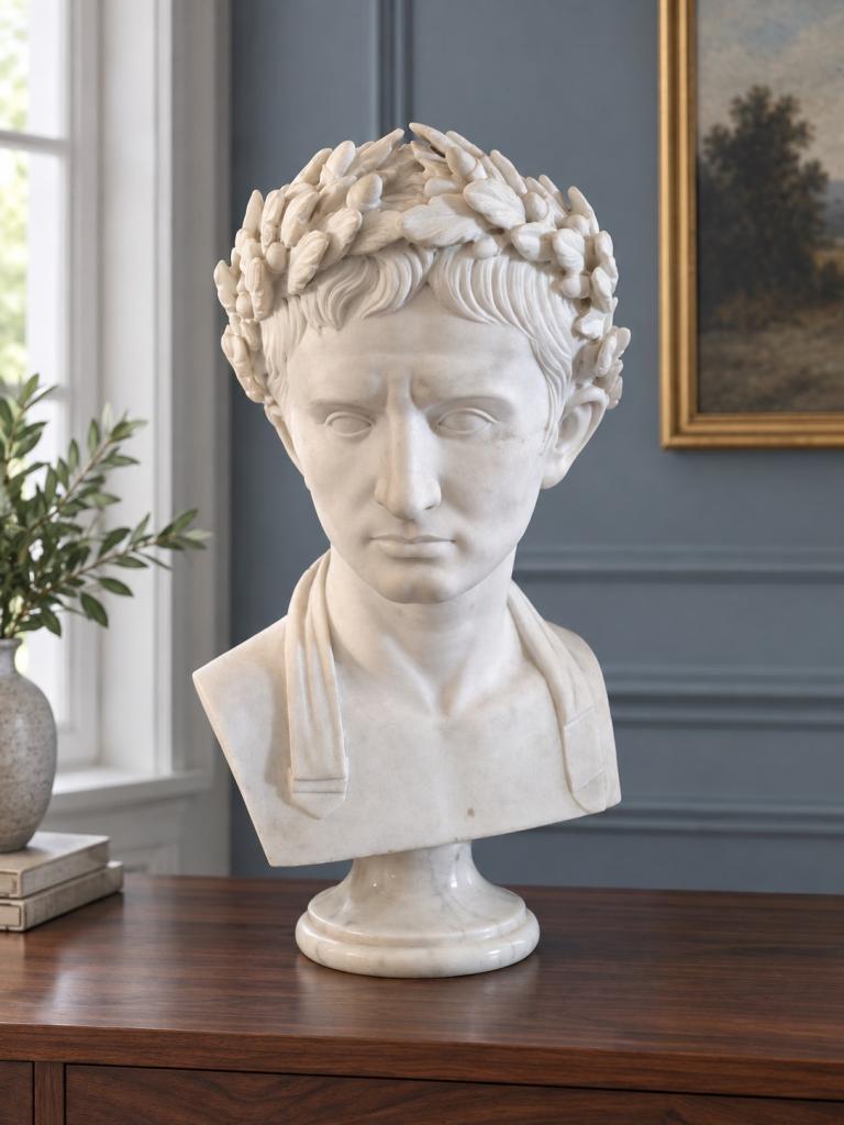Busto maschile con corona di foglie