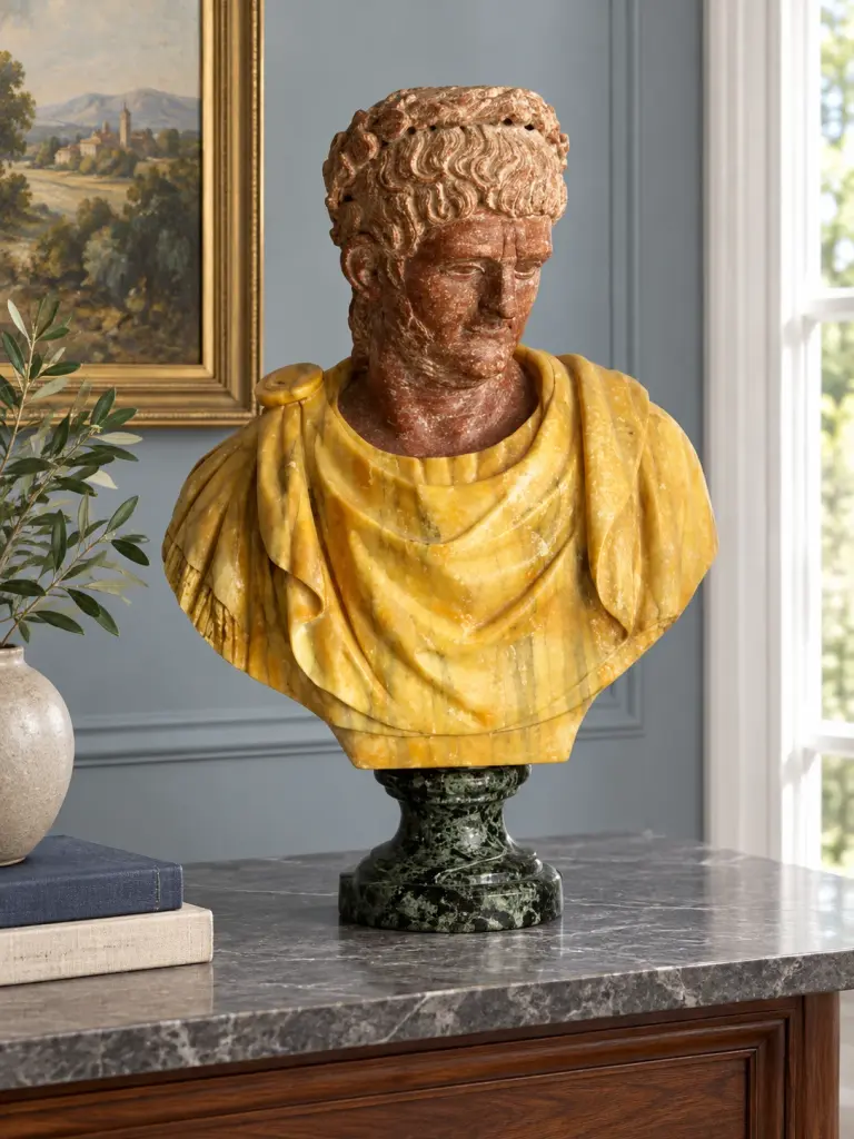 Busto di Nerone in broccatello e porfido rosso, ambientazione in domestico.