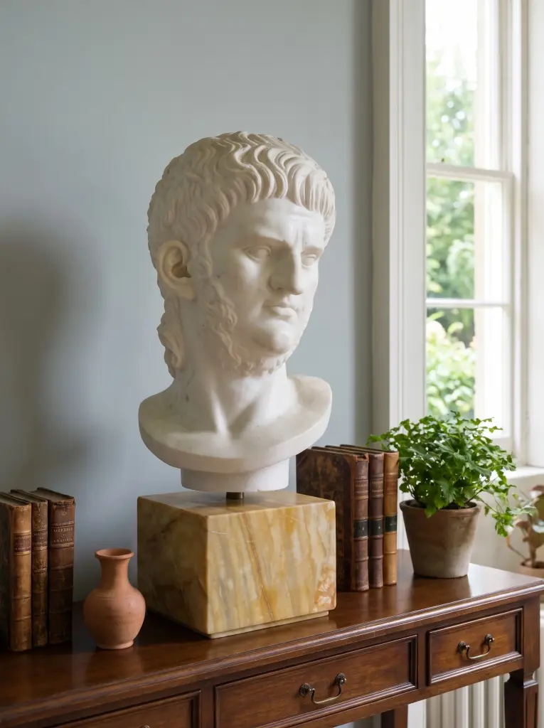 Testa di Imperatore Romano Nerone in Marmo Bianco Statuario Anticato