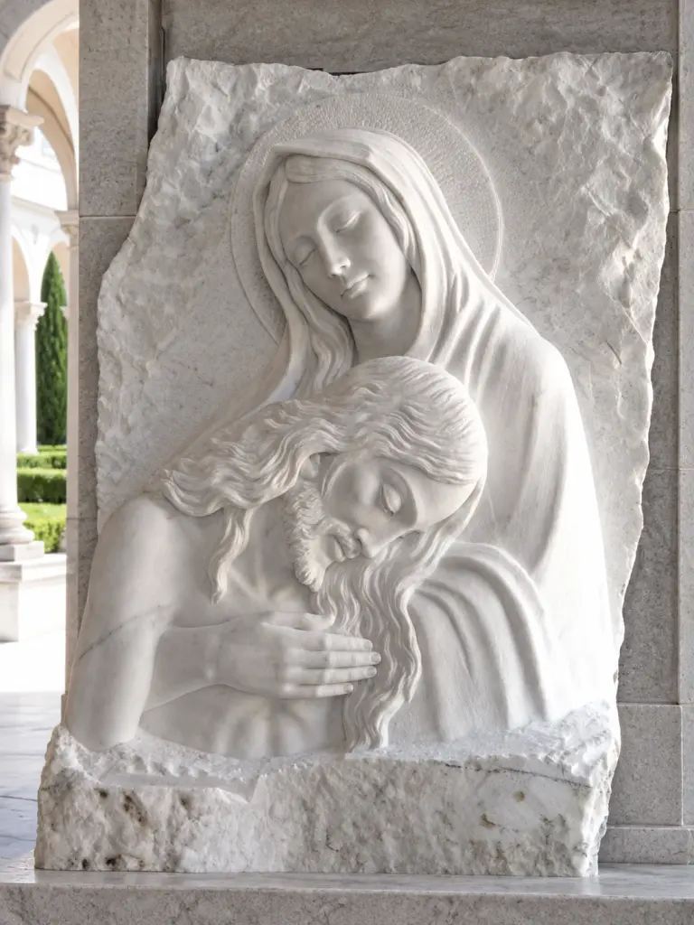 Pietà, ambientazione in porticato antico.