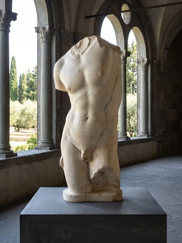 Scultura Torso Virile Arte Greca Marmo Bianco Statuario Anticato