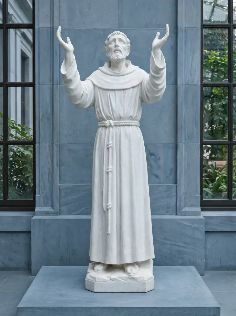 Statua di San Francesco d’Assisi in marmo bianco di Carrara