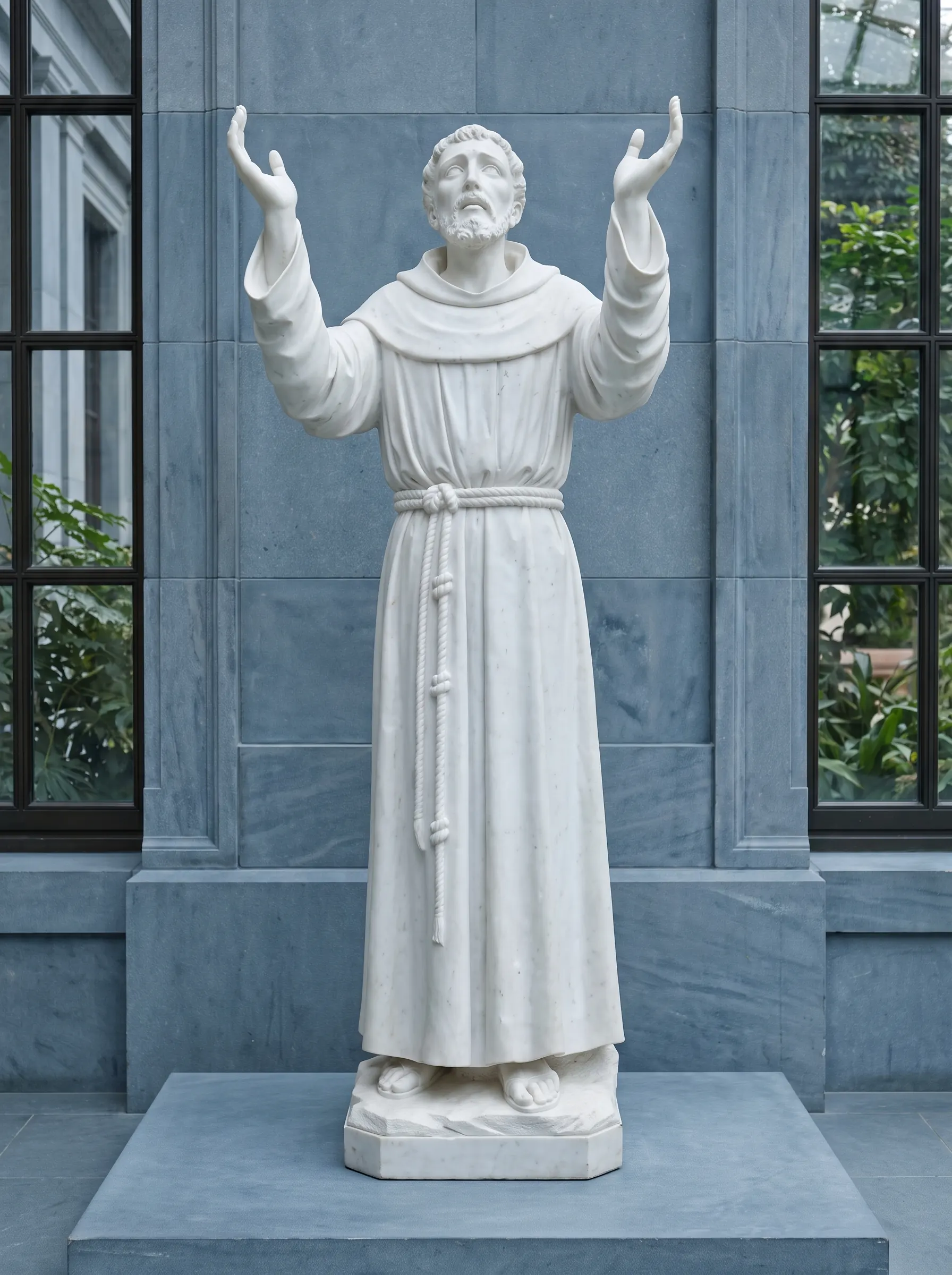 Statua di San Francesco d’Assisi in marmo bianco di Carrara
