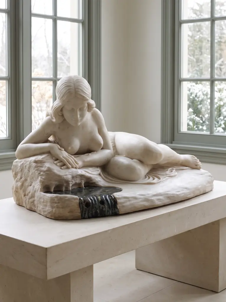 Statua Marmo Bianco "Venere al Bagno