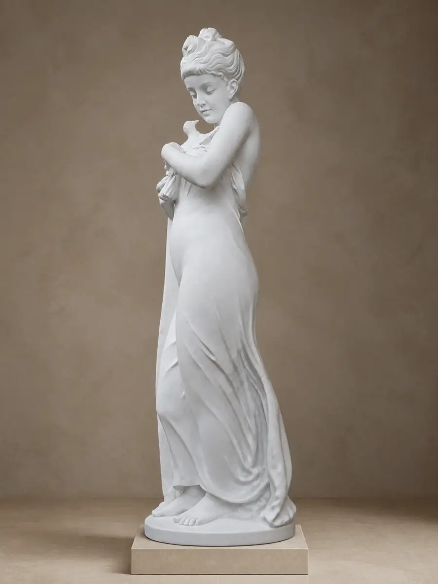 Venere con colomba scolpita in marmo bianco di Carrara